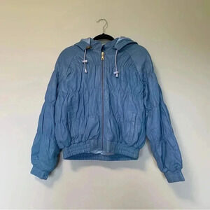 Vintage Y2K blue leather hooded  jacket